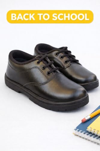 Image of Black School Shoes, Lace-Up Formal Footwear with PVC Sole, Unisex