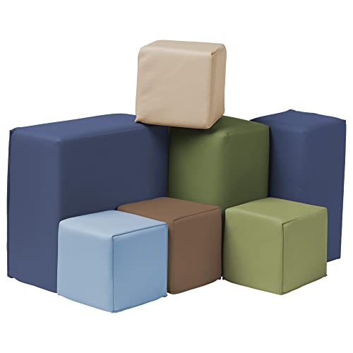 ECR4Kids SoftZone Toddler Foam Building Blocks, Foam Playset, Earthtone, 7-Piece