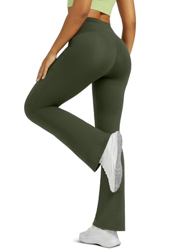 Image of Flare Leggings for Women Yoga Pants with Pockets High Waisted Crossover Flare Yoga Pants Bootcut Yoga Leggings