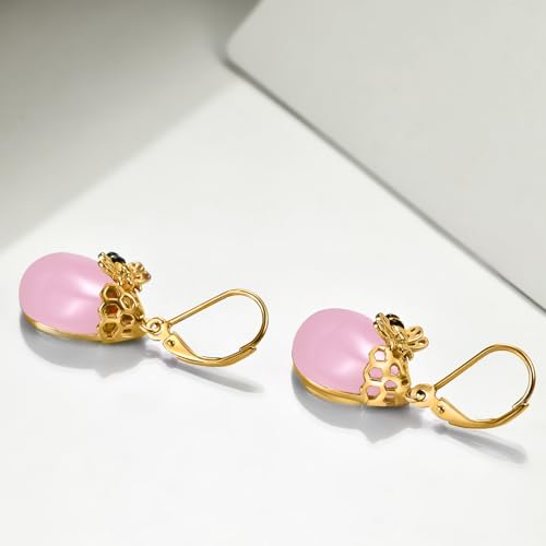 Image of TIGER RIDER Bee /Butterfly /Scorpion /Cactus /Leaf /Beetle 925 Sterling Silver French Clasp Leverback Earrings Amber /Crystal /Citrine /Moonstone /Obsidian /Jade /Rose quartz Pendant Jewelry Gift for Women