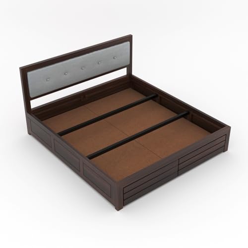 Image of Furniture Sheesham Wood Euro King Size Bed with Box Storage for Bedroom Solid Wood King Box Bed | Finish Color - Walnut, DIY