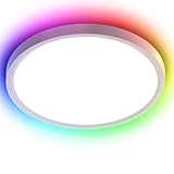 plafonnier salon design Veilleuse Douce pour Nuit Paisible: Ce plafonnier LED offre un éclairage quotidien efficace tout en intégrant un mode veilleuse avec lumière jaune chaude de seulement 5W. Idéal pour accompagner le sommeil des enfants ou créer une ambiance douce dans votre chambre ou salon. L’éclairage principal et l’éclairage RGB peuvent être utilisés séparément ou simultanément pour plus de flexibilité.