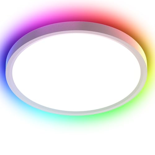 AIKVSXER Plafón LED Inteligente 24W Ø30 cm, Luz RGB Multicolor con Cambio de Color, Iluminación Blanca Regulable 3000–6500K, Control Remoto y App, Perfecto para Dormitorio, Salón y Espacios de Ocio