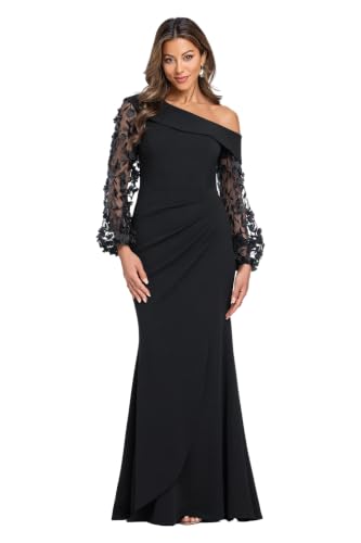 Image of Xscape Women's Betsy & Adam Women's Metallic V-Neck Long Sleeve Flowy Floor Length Dress