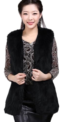Nvziyichu Women's Winter Waistcoat Casual Faux Fur Vest (Small, Black)