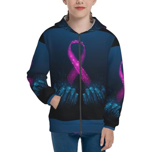 Pink Ribbon Awareness Kid Hoodies Boys Zip Up Sweatshirts Girls Pullover with Pocket3