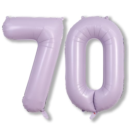 Image of Pastel Purple Number 70 Birthday Balloons, 40 Inch Large Light Purple Mylar Foil Number 7 & 0 Balloons for 70 Year Old Women, Lavender 70th Birthday Balloons for 7th 70th Anniversary Party Decorations