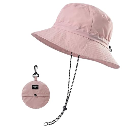 Plegable Sombrero de Pescador Mujer Hombre Impermeable de Sol Verano Playa Gorra Unisex Ideal para Senderismo,Deportes al Aire Libre (FR/ES, Números, 54, 60, Rosa)