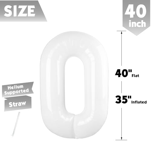Image of 40 Inch White Number 0 Balloon Birthday Party Decorations for Men & Women