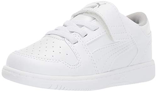PUMA Unisex-Baby Rebound Layup Lo Hook and Loop Sneaker, White-High Rise, 7 M US Toddler