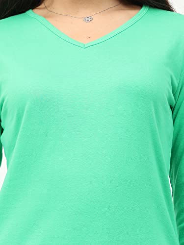 Image of FLEXIMAA Women's Cotton Plain V Neck Full Sleeve T-Shirt