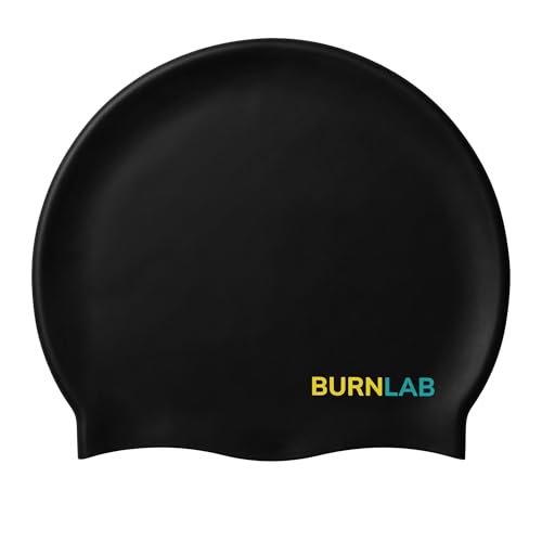 Image of Burnlab Silicone Swimming Cap for Pool Training and Daily Use, Comfortable Stretch Fit, Adult (Black Small Word)