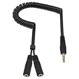 Conector divisor de auriculares: 3.5 mm macho a hembra doble Jack auriculares auriculares extensor cable de resorte. Se puede estirar hasta un máximo de 80 cm