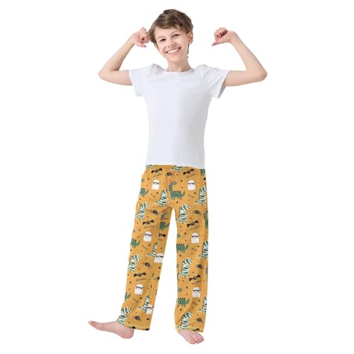 ZZXXB Halloween Dinosaur Bat Boys Long Pants Soft Trousers Elastic Waist Kids Lounge Bottoms with Pockets S-XL2