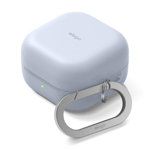 Image of elago Premium Silicone Case with Carabiner, Compatible with Samsung Galaxy Buds 4 Pro Case & Galaxy Buds 4 Case, Full Protection, Wireless Charging, Headphone Accessories, for Men, Women (Light Blue)