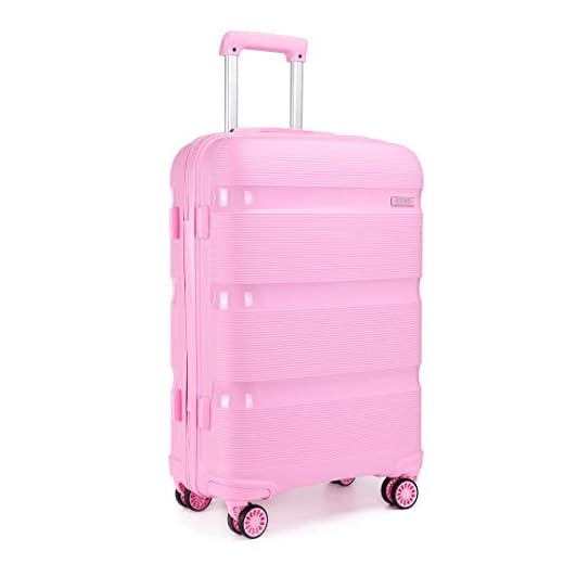 Kono Maletas Grandes 76 cm Rígida Maletas de Viaje con Cerradura TSA, Ligera Moda Equipaje de Mano con 4 Ruedas y Cremallera YKK, Durable Polipropileno (Maleta Grande, Rosa)
