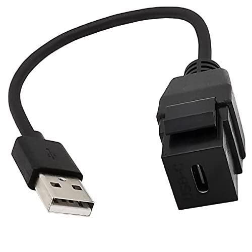 USB Type-cキーストーンジャックインサート USB to Type-c パネルライン 変換 アダプター タイプCケーブル20CM USBオスから TYPE-C メススナップイン挿入コネクターアダプター ウォールプレート用 (ブラック)