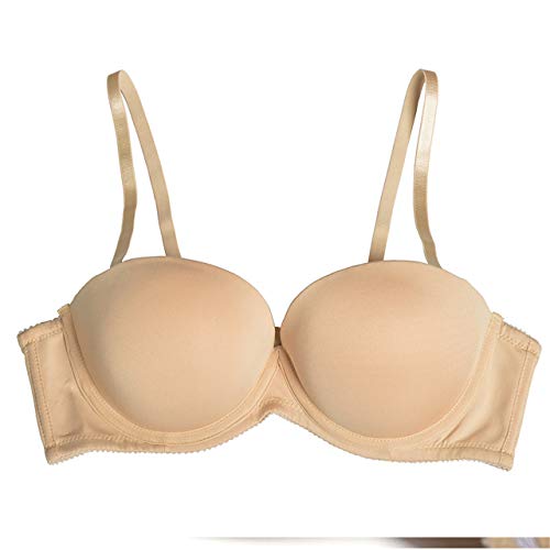 Strapless Convertible Pushup Bra Heavily Padded Lift Up Supportive Add Two Cup Multiway Tshirt Bras Nude, 34A