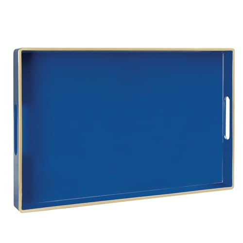 MAONAME Navy Blue Serving Tray with Handles, Plastic Modern Decorative Tray