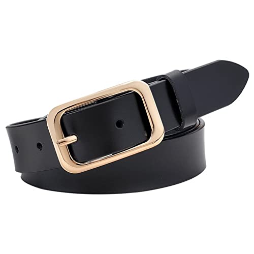Leather Belts for Women, Genuine Leather Womens Belts with Gold Buckle, Black Belt