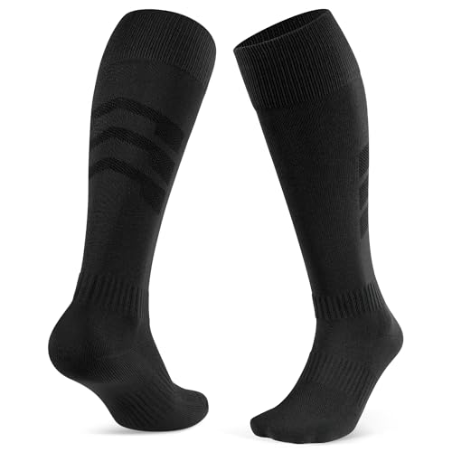 CLOSEMATE 2 Pairs Football Knee High Sport Socks for Men Women Wicking Breathable Cushioned Anti Blister Athletic Socks for Soccer Hockey Baseball