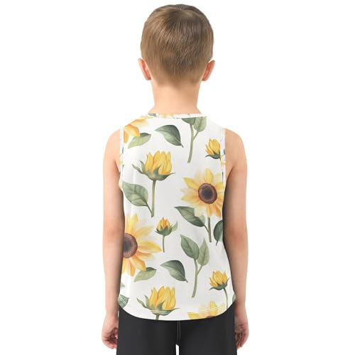 Cartoon Sunflowers Children Tshirts Tank Tops Sleeveless Kids Vest Kids Boys Tshirts for Golf Swim Bike Jog 3T3