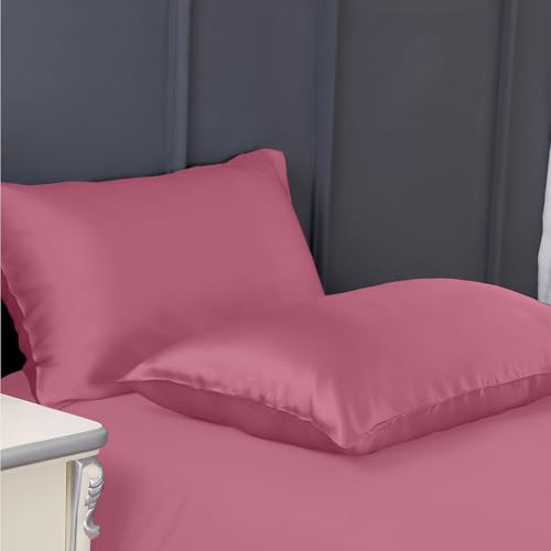 Image of 300 TC Art Silk Satin Pillow Cover Set | Durable Satin Pillow Cover with Envelope Closure | Luxury Satin Pillow Covers | Cozy Satin Pillow Covers (2, Pink)