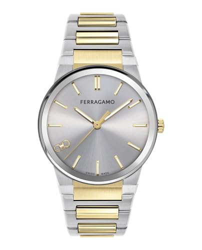 Ferragamo Ferragamo Infinity Sapphire Collection Luxury Mens Watch Timepieces with a Two Tone Bracelet and Case Featuring a Silver Dial
