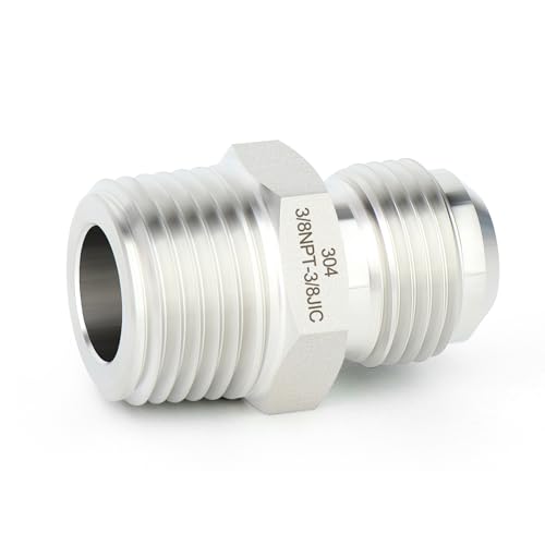 Image of TAISHER 2PCS Forging of 304 Stainless Steel JIC Flare Tube Fittings,3 /8 inch JIC Male x 3 /8 inch NPT Male, Half Union