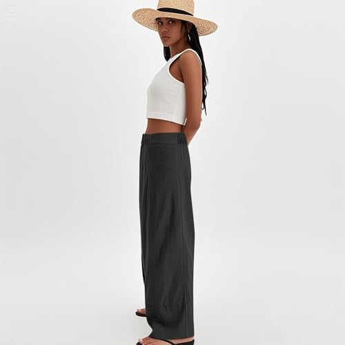 Wide Leg Linen Pants Women 2025 Summer High Waist Palazzo Pants Baggy Lightweight Boho Beach Lounge Trousers Pockets3