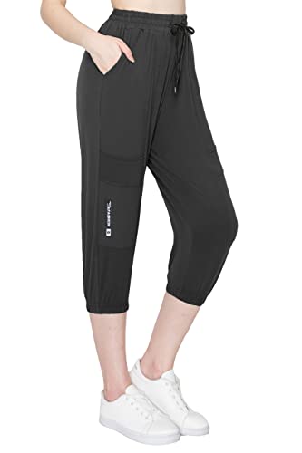 ALWAYS Women's Capri Zipper Jogger Track Pants - Premium Soft Stretch Fashion Zipper Sweatpants Black L - image 1