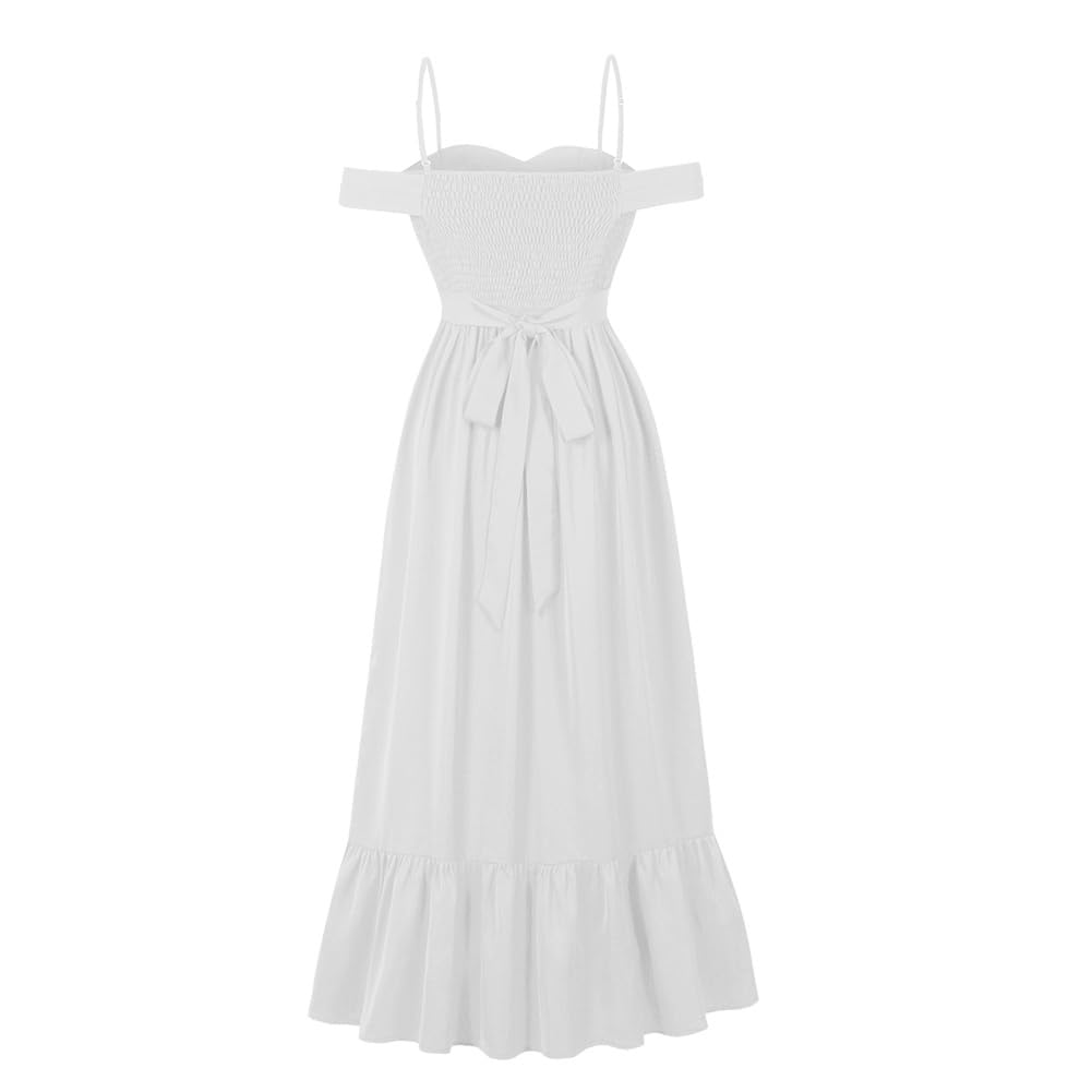 IDOPIP Vestido Mexicano Mujer Tradicional, Folklórico Cinco de Mayo Verano Largo Hombros Descubiertos Bordado Maxi Floral Volantes Ranura Maxi para Festival Bohemia Vacaciones Playa