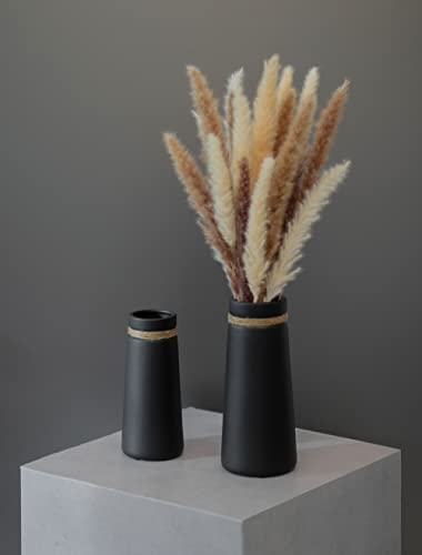 Flature Ceramic Vase Set for Pampas Grass, Black Cut Flower Vases, Modern Living Room Boho Deco, Matt Finish - Image 2