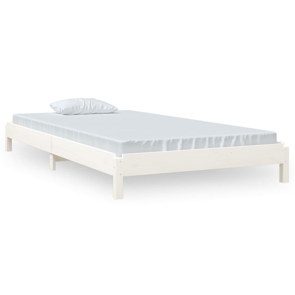 Stapelbett Weiß 100x200 cm, Massivholz Kiefer, platzsparendes Einzelbett, stapelbar für Gästezimmer, Robustes Bettgestell für Matratzen, langlebige Schlafzimmermöbel