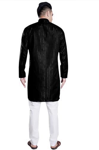 Image of DIVISIVE Men's Self Zari Line Cotton Blend Slim Fit Kurta Pyjama Set