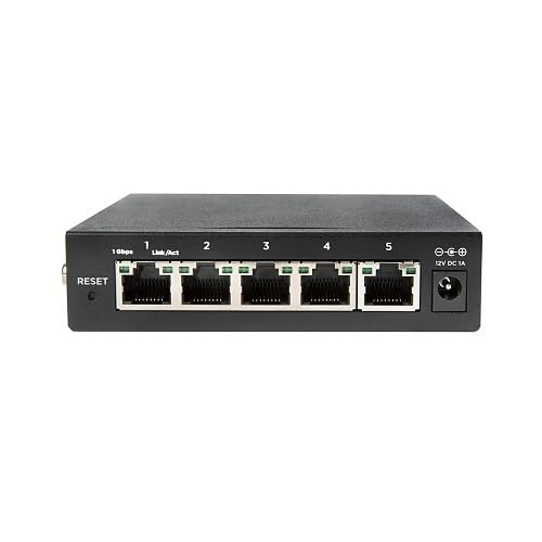 Araknis Switch Gigabit compatto non gestito a 5 porte (nero, custodia in metallo, interfaccia RJ45) per desktop, console di gioco, stampante, laptop