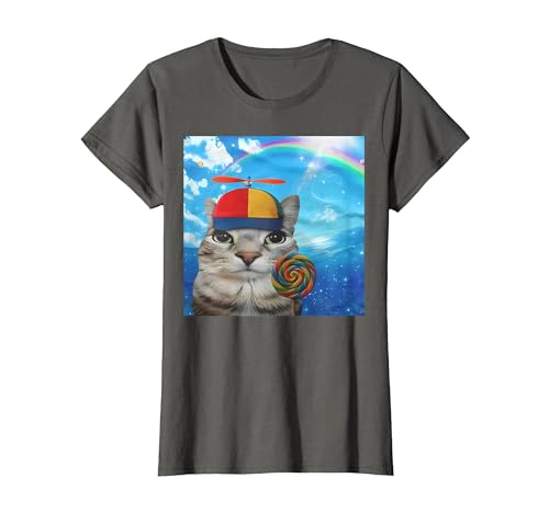 Happy Cat Dreamcore Funny Silly Kitten Brainrot Meme T-Shirt, Women, Asphalt Grey, Small
