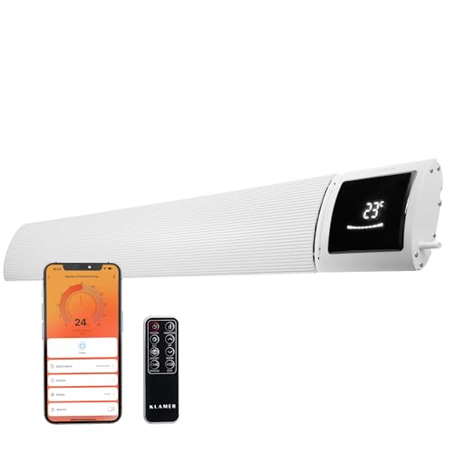KLAMER Infrarotheizung 2600 W WLAN Heizstrahler mit App- & Timer Decken- & Wandmontage Fenster-offen-Erkennung Überhitzungsschutz leise Strahlungswärme für Terrasse Wintergarten & Innenräume