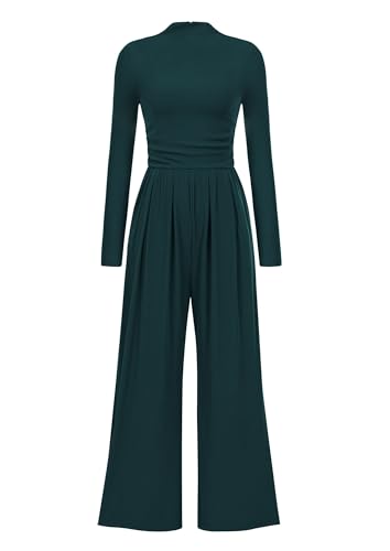 PRETTYGARDEN Jumpsuits For Women Dressy Fall Fashion Clothing 2025 Long Sleeve Mock Neck Date Night Rompers Business Outfits