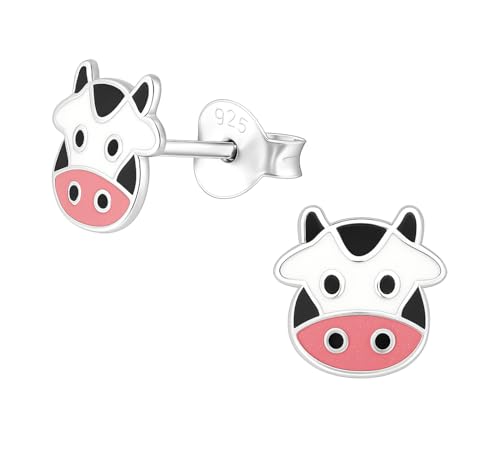 Cow 925 Sterling Silver Stud Earrings, Dainty Cartilage Piercing Jewelry