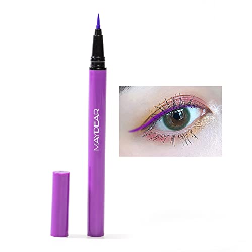 Maydear Colors self-adhesive Eyeliner, 2 in 1 Matte Liquid Eyeliner Colorful Eye Liner Pen, Waterproof Smudge-Proof Smooth Eyeliner Pen-Purple Cover