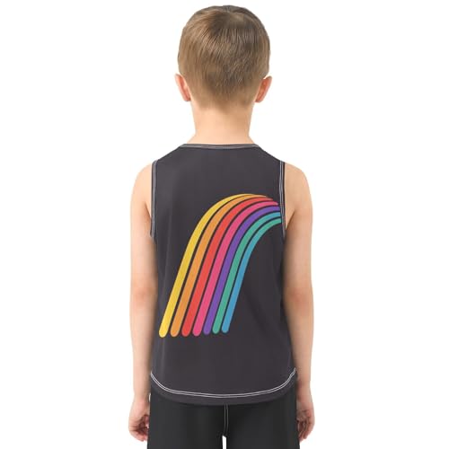 Boys Tank Top Shirts Colorful Striped Rainbow Sleeveless T-Shirts Crew Neck for Kids Clothing Children3