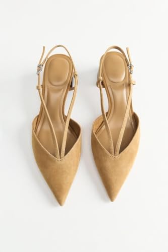 Women's Suede Kitten Heels Pointed Toe Pumps Slingback, Chunky Block Low Heel Pumps for Women Slip On Work Casual Dress Shoes3