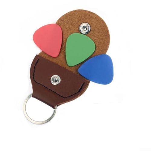 Étui en cuir synthétique avec porte-clés, rangement pour 3 médiators, accessoire portable pour musiciens (marron)