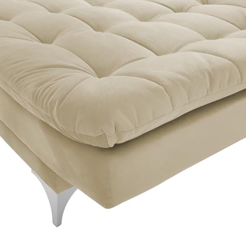 Image of Krancy Solid Wood 3 Seater Sofa Cum Bed with Ottomon | Convertible Wooden Couch for Living Room, Home & Office | Modern Designer Furniture | 1 Year Warranty | Cream Color