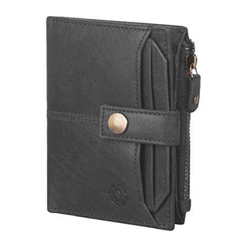 Image of Zipper Genuine Leather Wallet for Men, RFID Safe Full Grain Leather Handcrafted Front Pocket with Detachable Cardholder
