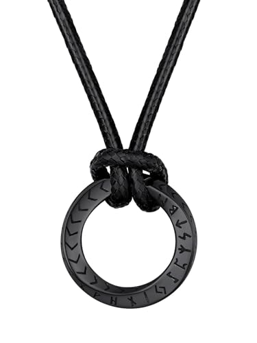 FaithHeart Mens Viking Runes Circle Necklace Classic Arrows Mobius Ring Pendant Necklaces Vintage Norse Mythology Protection Amulet Jewelry for Dad Brothers