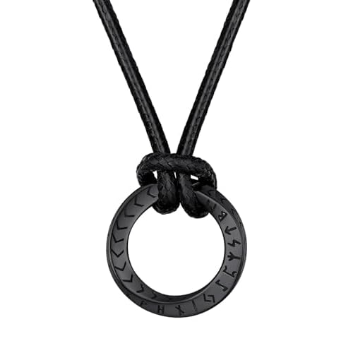 FaithHeart Norse Viking Rune Necklace with Adjustable Braided Leather/Stainless Steel Rope Chains for Men Women, Vintage Amulet Jewelry Gift with Delicate Box 02. Mobius Round-Black Stainles