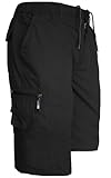 JUST LOOK Mens 3/4 Cargo Shorts Multi Pocket Long Shorts Summer Elasticated Waist Plain Lightweight M L XL XXL (UK, Alpha, L, Regular, Regular, Black)