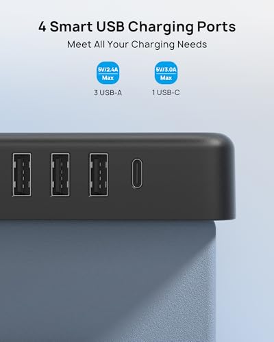 Image of TROND Surge Protector Power Strip with USB Ports, 5ft Flat Plug Extension Cord with Multiple Outlets, 1440J, Wall Mount for Home Office Dorm Room Essentials, Black